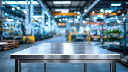 Stainless steel table in a factory