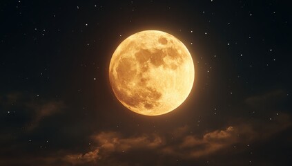 Naklejka premium Full, golden moon, night sky, stars