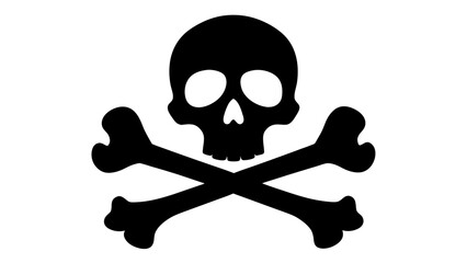 The stark silhouette of a skull and crossbones, a classic emblem of piracy and danger, rendered in a bold black outline