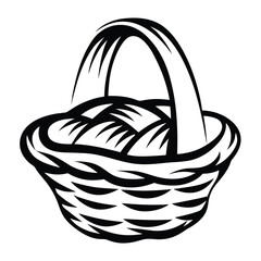 Fototapeta premium Wicker Basket with Handle Isolated on White Background