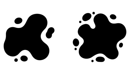 Abstract black liquid blob shapes and inkblot splatters isolated on white, modern vector graphic design
