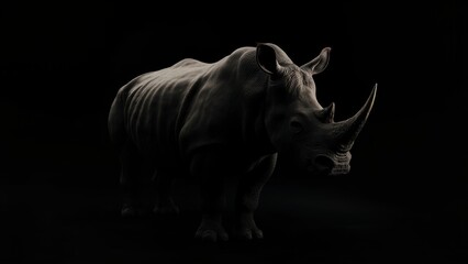 Obraz premium Silhouette of a large rhinoceros in the darkness
