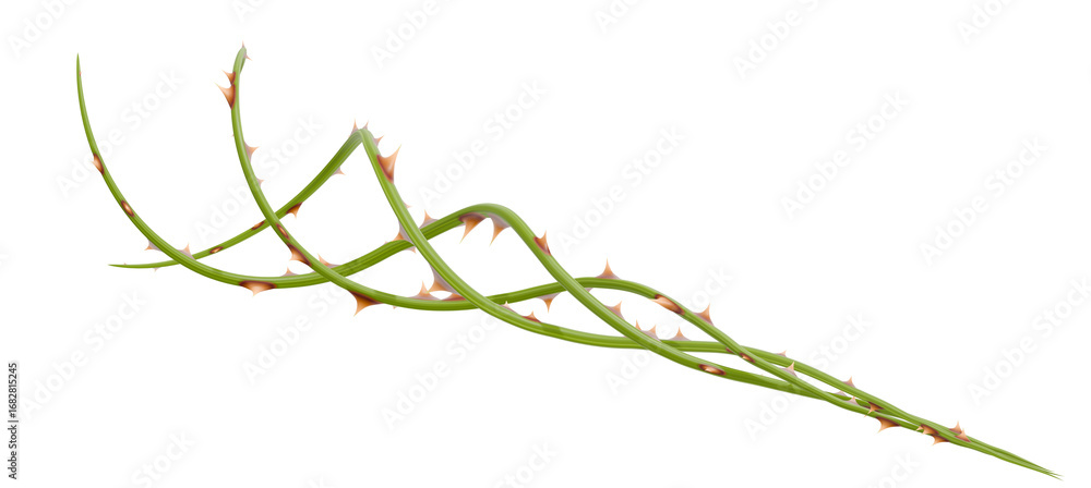 Poster an abstract object with sharp thorns, rendered in 3d. the organic form of the spiky branch is perfec