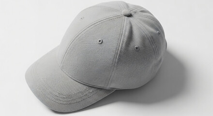 Blank light grey baseball cap isolated on a neutral studio background. Modern minimalist headwear accessory for casual unisex fashion and sun protection