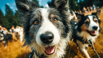 Obraz premium Portrait of Border Collie in Nature, Close Up Funny Muzzle on Sunny Day