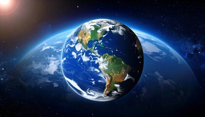 Fototapeta premium Earth seen from space, with a bright sun glare