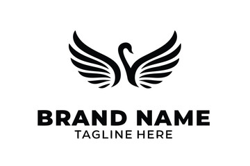 Simple of Black Swan Wings with Elegant Neck on a White Background