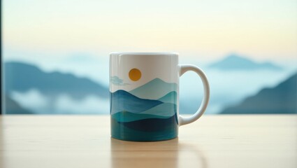 Mug with a serene mountain landscape design