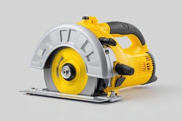 Yellow and gray circular saw on a light gray surface