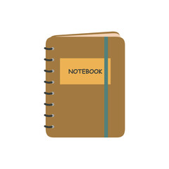 Brown notebook on white background. Isolated vector illustration in flat cartoon style. Back to school, Educational design element. For fabric, wrapping, cards, textile, wallpaper, apparel.