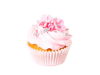 pink cupcake isolated on white background