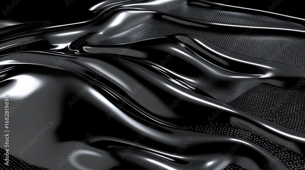 Poster abstract black glossy surface texture with smooth waves and dark background for modern designs