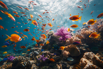 Fototapeta premium Colorful Coral Reef Fishes: Vibrant Marine Life in Tropical Underwater Ecosystem