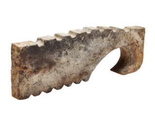 Weathered stone architectural fragment with textured surface isolated transparently