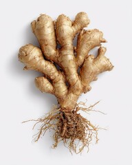 Fresh ginger root with its visible roots