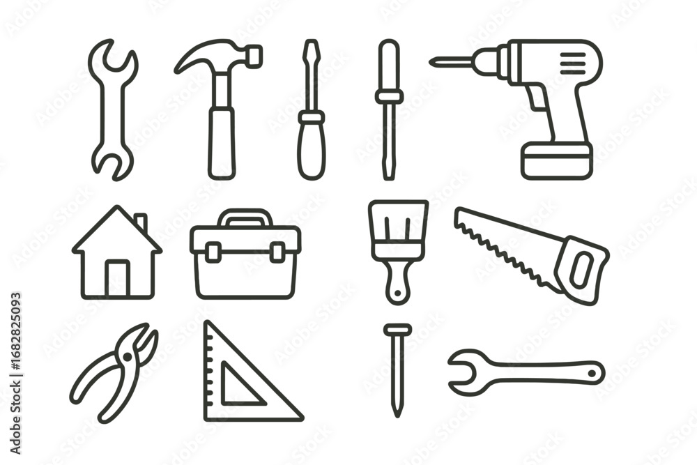 Poster tools and equipment layout for home improvement projects in a simple design with various instruments
