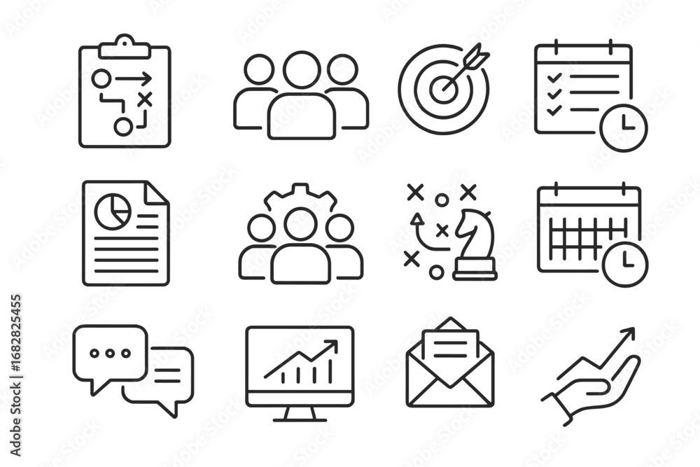 Poster visual representation of strategic planning and teamwork in a collaborative workspace during a busin