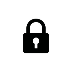 Minimalist black padlock icon for digital security and password protection. Simple flat vector illustration of a closed lock symbol for privacy and safety concepts