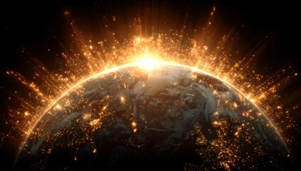 Earth bathed in golden light emanating from the horizon