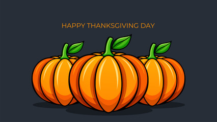 Happy Thanksgiving Day background with ripe pumpkins. Festive graphic design for Thanksgiving holiday greetings and invitations. Vector illustration. © DmVector