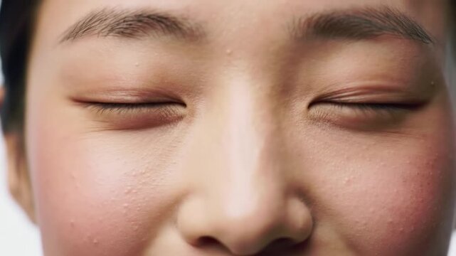 Relaxing Close-Up of Asian Woman's Face with Closed Eyes, Promoting Sleep and Well-being