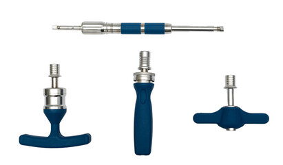 Neurosurgery surgical tools. Display of various surgical instruments designed for neurosurgery, showcasing precision tools for delicate procedures.