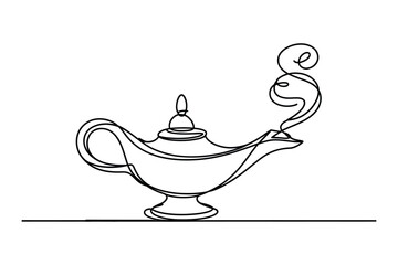 Continuous Line Art of a Magical Genie Lamp | Editable Stroke Vector of an Old Oil Lamp.