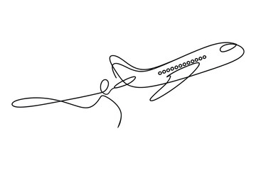 Continuous Line Airplane Illustration Minimal Travel Flight Concept Drawing
