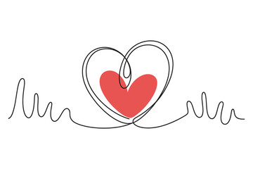 Continuous Line Heart Illustration Minimal Romantic Love Concept Drawing