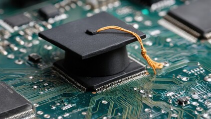 Graduation cap atop a circuit board