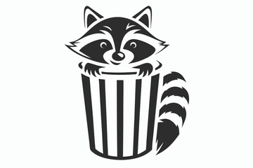 Raccoon in Striped Bin on White Background Isolated Icon Character Design