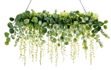Hanging planter with mixed greenery and yellow accents