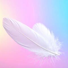 Obraz premium Delicate white feathers softly contrast with a pastel rainbow gradient backdrop. Soft focus creates an ethereal, dreamy aesthetic