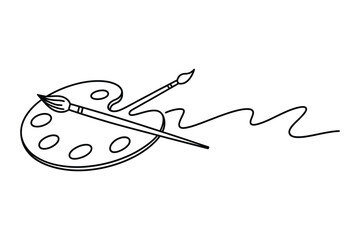 Continuous Line Art of Painting Palette | Editable Stroke Artist Tool Vector