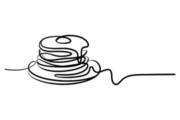 Continuous Single Line Drawing of a Stack of Pancakes. A Minimalist Vector Illustration of Breakfast, Food, and Comfort. Editable Stroke.