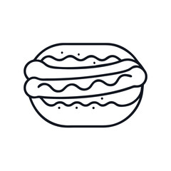 Simplified Monochrome Hamburger with Seeded Bun and Savory Sausage Patty, hot dog icon vector illustration