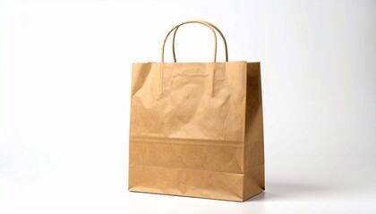 Generated imisolated empty blank brown paper shopping bag on white backgroundage