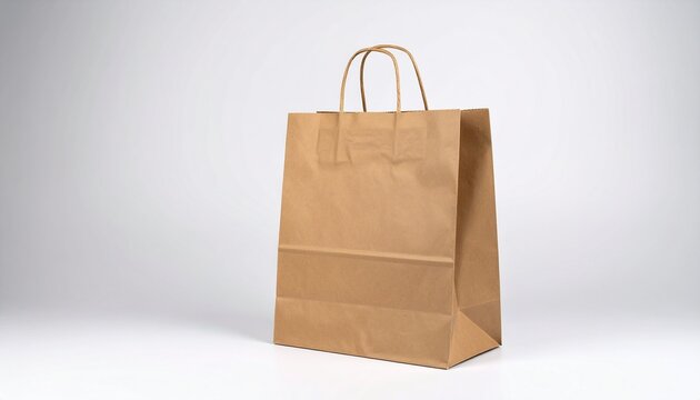 isolated empty blank brown paper shopping bag on white background