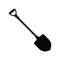 A black shovel silhouette on a white background angled to the right, manure shovel silhouette vector illustration