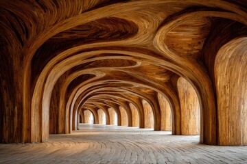 Wooden arches form a winding tunnel