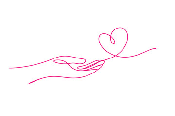 One Line Drawing of Hand Releasing Heart | Editable Stroke Love Concept Vector