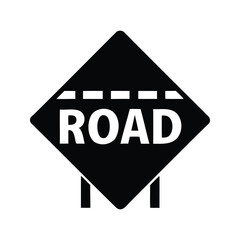 Road construction ahead traffic sign with broken road image indication roadworks, overhead road sign silhouette vector illustration
