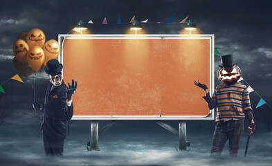 Billboard ad and creepy Halloween characters