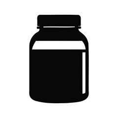 Black silhouette of a bottle with a cap used for storing medication, protein powder jar silhouette vector illustration