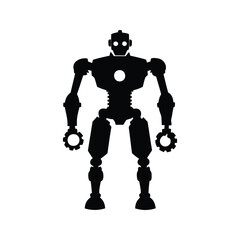 Silhouette of a vintage robot with gears and circular body element, robot building parts silhouette vector illustration