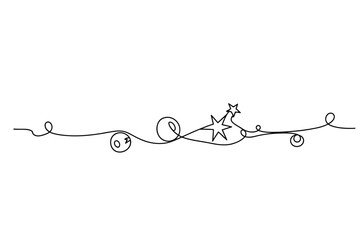 One Line Drawing of Holiday Garland with Ornaments | Editable Stroke Christmas Vector