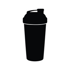Black protein shaker with lid and cap on a white background, shaker bottle with powder silhouette vector illustration