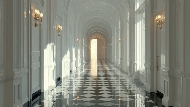 Grand white hallway with sunlight - Powered by Adobe
