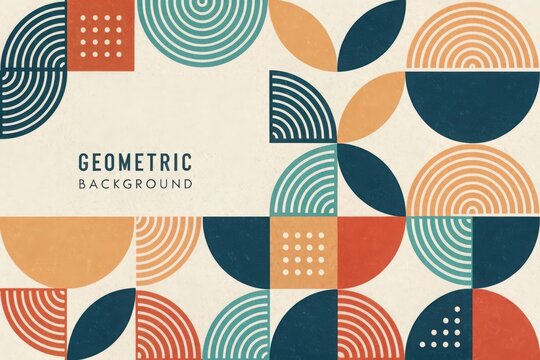 Abstract Geometric Pattern with Circles and Squares in Teal Orange and Blue background - Powered by Adobe