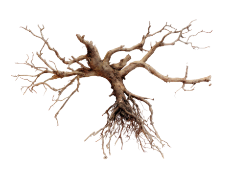 Dried, twisted tree root, resembling bonsai